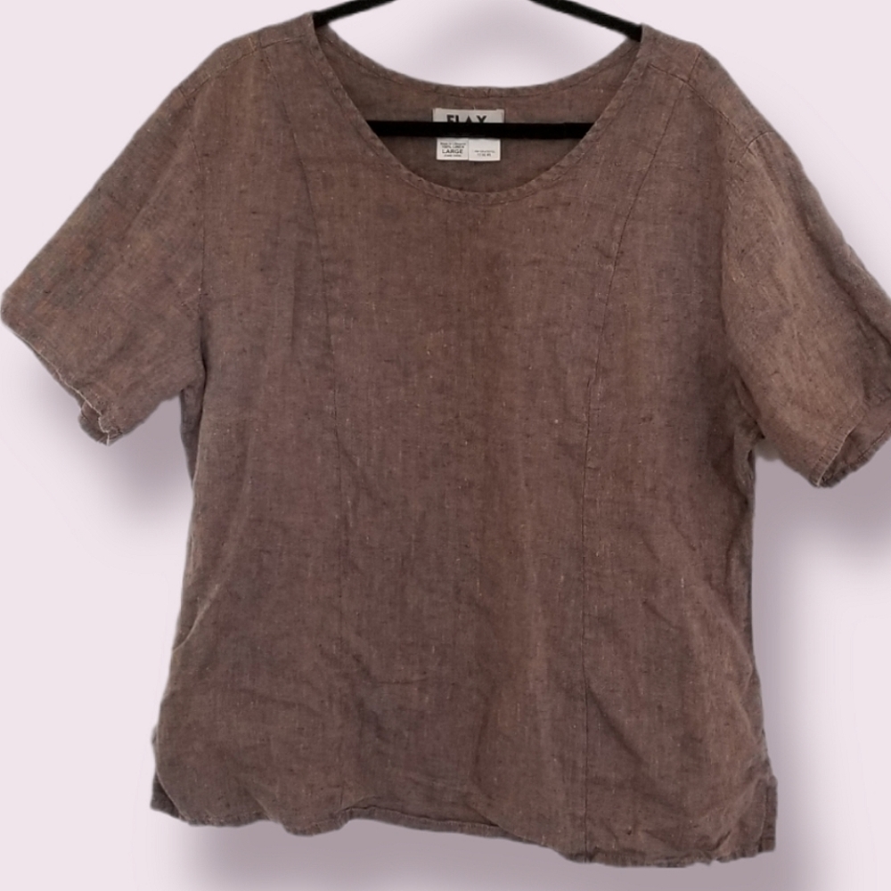 🎈 Flax Two Tone Lagenlook 100% Linen Top Sz Large